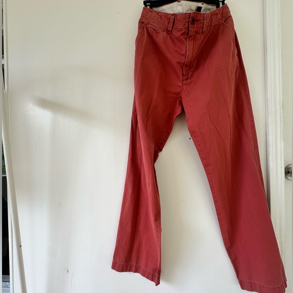 J. Crew Men’s Coral Red Straight-Leg Cotton Pants | Size 32x30